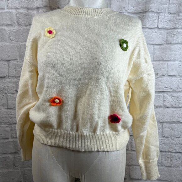 Over Kleshas Knitted Flower Sweater Womens Large / XL Pullover Daisies NWT - Picture 2 of 8